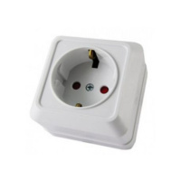 Розетка 1-местная открытой установки (земля) 16А, белая 