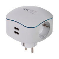 Разветвитель 1 роз. 16А + 2 USB 2000mA белый, земля ЭРА
