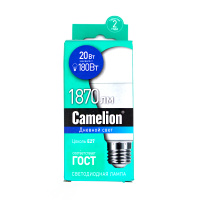 Лампа св/д Camelion ЛОН A65 E27 20W(1870lm 270°) 6500K 6K матов. 134х65